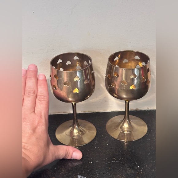 Vintage Brass Chalice Candle Holder Lot Of 2 Hearts All Around Brass Decor - Picture 5 of 5